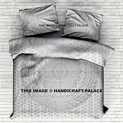 Set Copripiumino Mandala Ombre Argento Indiano Bohemien Hippie King - Immagine 1 di 2