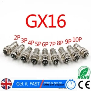 Aviation Plug 2,3,4,5....9 Pin 16mm GX16 Metal Male Female Panel Cable Connector - Picture 1 of 15