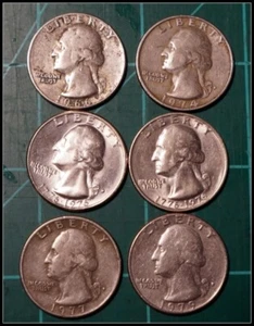 Lot 0f 6 Washington Quarter 25c Circulated Ungraded #S433 - Picture 1 of 2