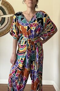 Vintage 90s Jumpsuit Balitik Abstract Beach Woman's One Size