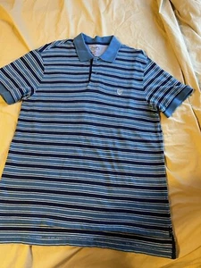 CHAPS EVERYDAY POLO MEDIUM SS BLUE/STRIPED MEN'S pullover SHIRT@collar - Picture 1 of 7