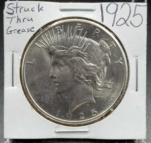 1925 P $1 CH BU Peace Dollar Error Struck Thru Through Grease MISSING MOTTO LTRS - Picture 1 of 2