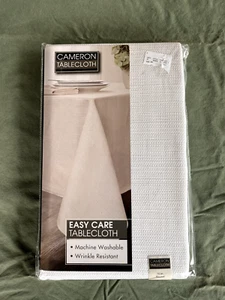 Benson Mills Cameron Textured White Round 70" diameter Tablecloth Seats 4-6 NEW - Picture 1 of 5