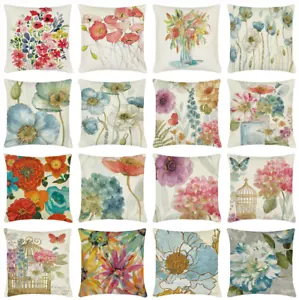 Watercolor Flower Throw Pillow Cover Modern Poppy Decorative Square Cushion Case - Picture 1 of 56