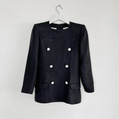 винтажный Valentino темно-синий льняной верхняя блузка куртка рубашка моряк морской 80-х S - Изображение 1 из 4