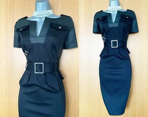 Vestido Lápiz Karen Millen 10 Formal Negro Militar Safari Oficina Noche Cinturón - Imagen 1 de 11