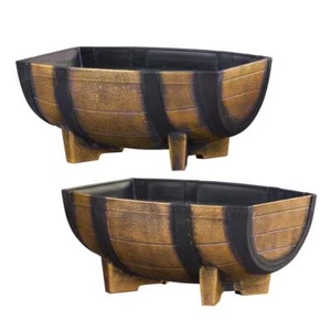 SkyMall Decorative Outdoor Half Barrel Planters (Set of 2) - Picture 1 of 4