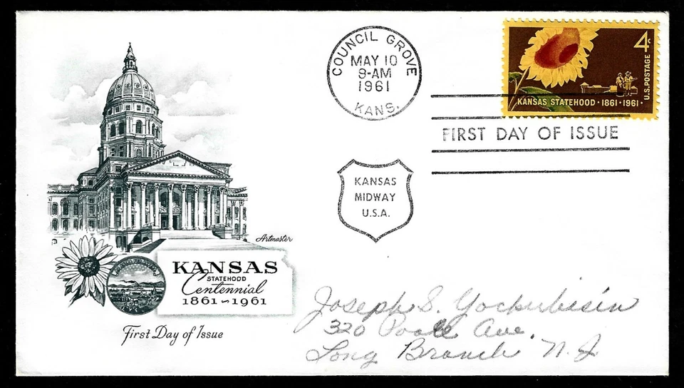 USA, SCOTT # 1183, ARTMASTER FDC COVER OF 1961 KANSAS STATEHOOD WITH ADDRESS - Image 1 of 1