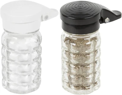 Moisture Proof Salt & Pepper Shakers - 1.5 Oz - Glass W/Black & White Lids Sprin - Image 1 of 4