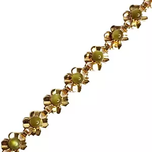 Vintage vierblättriges Kleeblatt grün Moonglow Perlenglied Armband goldton - Bild 1 von 4