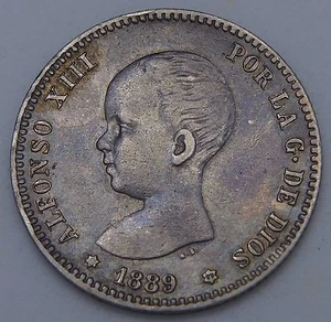 1 PESETA 1889 (18-89) ESPAÑA SPAIN ALFONSO XIII MUY ESCASA PATINA GRIS - Imagen 1 de 2