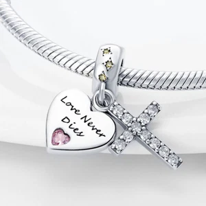 Love Never Dies I Love You Corazón Cruz Memorial Dije Plata de Ley 925 - Imagen 1 de 1