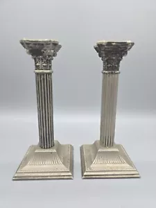 Antique Silver Plate Column Candle Sticks Pair - Picture 1 of 8