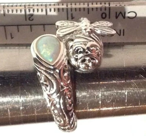 Dragonfly Fire opal Filigree Repousse Cocktail wrap Ring Sterling Silver P 8 NEW - Picture 1 of 7