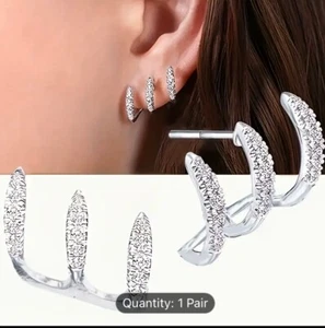 Curved Claw Stud Earrings-Elegant Stylish Rhinestone-Dainty Jewelry-Gift for Her - Picture 1 of 4