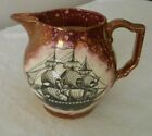 Vintage Grays Pottery Sailing Ship Maroon Lusterware Staffordshire Pitcher