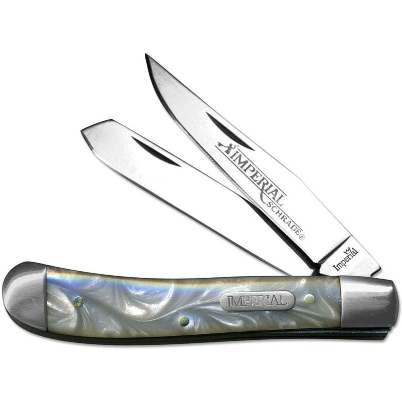 Cuchillo de Bolsillo Schrade Imperial Trapper Hoja Inoxidable Mango Celuloide Blanco Foto 1 de 1