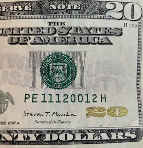 Federal Reserve Notes 20 Dollars Bill Very Low Serial Numbers And Unique Number - Picture 1 of 2
