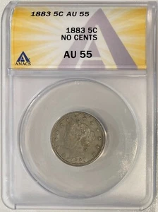 1883 No "CENTS" Liberty V Nickel, ANACS AU-55 - Picture 1 of 2
