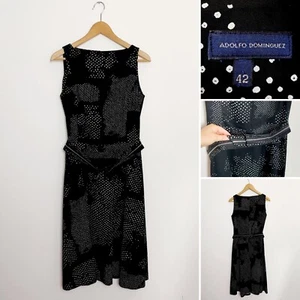 Adolfo Dominguez Black & White Spotted Belted Dress Size EU 42 UK 14 - Picture 1 of 9