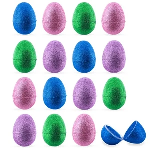 Set of 16 Shiny Glittered Multicolored Plastic Easter Eggs, 2.3 Inches - Picture 1 of 4