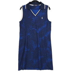 POLO GOLF RALPH LAUREN Mesh Dress LARGE Blue Print Sleeveless Tennis Pickleball - Picture 1 of 12