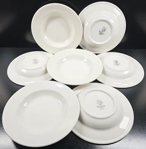 7) Syracuse China Off White Large Rim Soup Bowls Set Vintage Restaurant Ware Lot - Picture 1 of 24