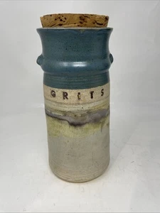 Bob Haskins Art Pottery "Grits" Canister Storage Crock Jar & Cork Stoneware - Bild 1 von 5