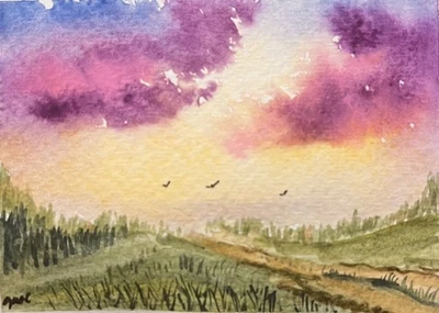 Tarjeta de arte pintada a mano acuarela paisaje pintura original aceo Foto 1 de 2