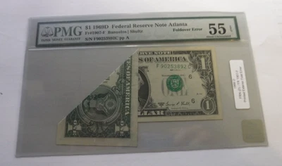 1969 D - $1 Federal Reserve Note - Exterior Foldover Error - Image 1 of 2