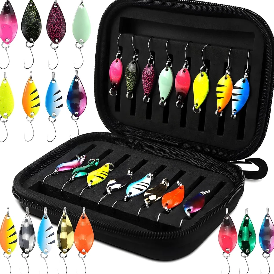 Angelset Forellen Spinner Blinker Metall 16 Stück Zubehör mit Aufbewahrungsbox - Bild 1 von 4