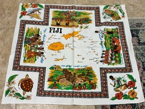 Vintage Fiji Souvenir Tablecloth Wall Hanging Decor Hibiscus Turtle 32" x 35" - Picture 1 of 1