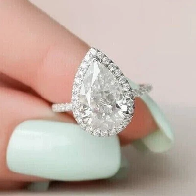 4 Ct Certified Pear Shape Natural White Diamond VVS1 Engagement Ring Great Shine - Image 1 of 4