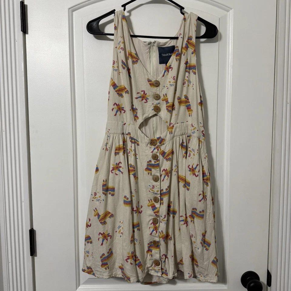 Vestido recortado ModCloth Keeping On Piñata para mujer talla XL mezcla de lino crema Foto 1 de 4
