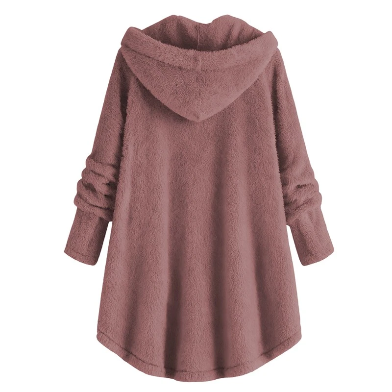 Cárdigan con capucha Sherpa vintage talla grande forrado de felpa chaqueta abotonada para mujer Fo Foto 1 de 4