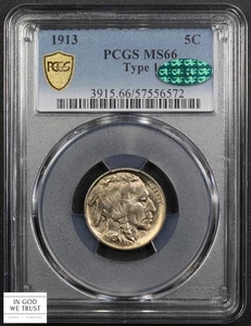 1913 Type 1 Buffalo Nickel 5C PCGS MS 66 CAC - Picture 1 of 6