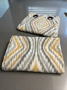 World Market Gold Grey Cream Geometric Curtains 2 Panels 48”x96” - Picture 1 of 5