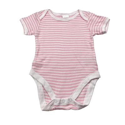 Girls size 0, Mothercare, pink stripe soft cotton bodysuit / romper, EUC - image 1 of 4