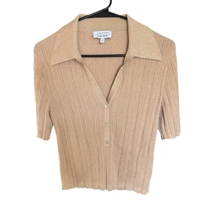 Stockholm Atelier & Other Stories Top Ribbed Vneck Beige S/S Large Metallic  - Picture 1 of 9