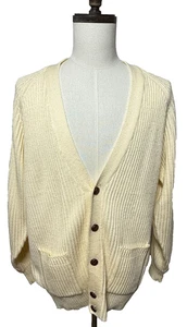 Vintage Claybrooke Cardigan Mens Medium Ivory Cream Button Up Pockets - Picture 1 of 8