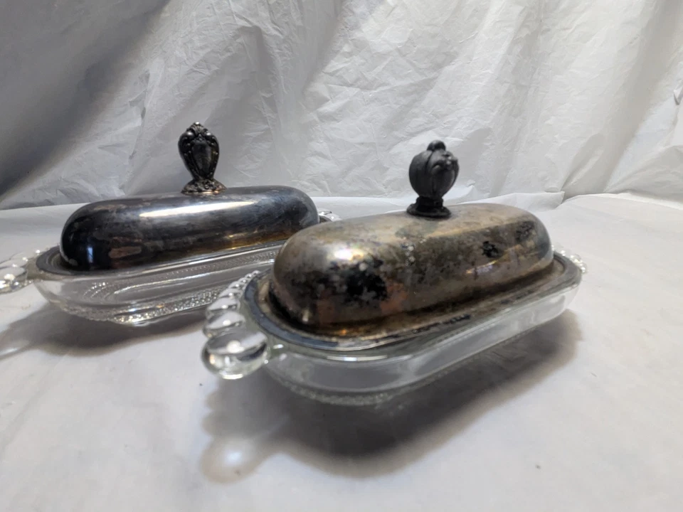 Antiguo plato de mantequilla cubierto vintage plateado WM A Rogers Art Deco Foto 1 de 4