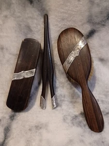 Antique Ebony And Sterling Silver Vanity Brushes And Glove Stretcher - Picture 1 of 13
