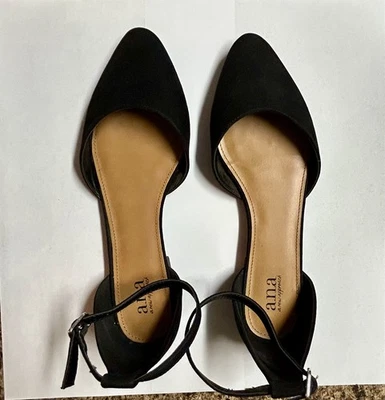 ANA Black Ballet Flat Darrell Ankle Strap Sandals Size 8.5 - Image 1 of 4