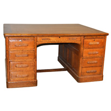 Antique Victorian Oak Raised Panel Partner Executive Desk #21222