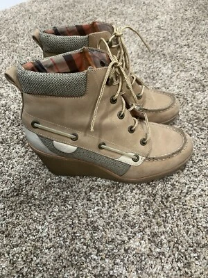 Sperry верхний сидер на танкетке 9103094 желтовато-коричневый шнурует вверх ботильоны женщин 7,5 - Изображение 1 из 4