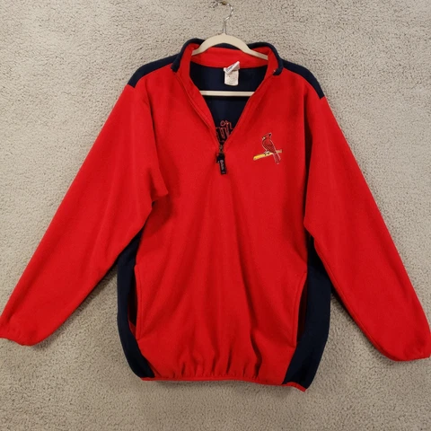 St. Louis Cardinals 1/4 Zip Pullover Mens Medium Majestic Fleece Red Blue 08 Cover