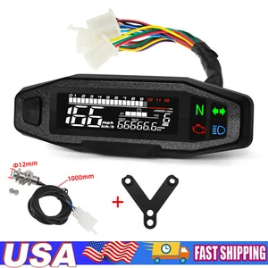 LCD Digital Motorcycle Speedometer Odemeter Tachometer Gear Indicator w/ Bracket - Picture 1 of 17