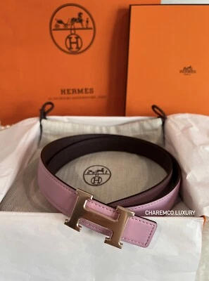 NUEVO🍊 Cinturón Hermes 24MM Reversible Malva SylvestreRouge Swift Epsom Oro Rosa 75 Foto 1 de 4