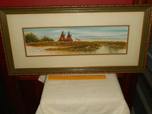 JON BIRDSONG Landscape Watercolor Painting Panoramic Teepee Listed TEXAS Artist  - Picture 1 of 12