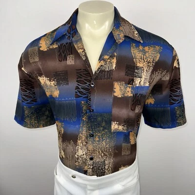 Vtg 70s Disco Shirt Mens Large Alan Stuart Saturday Night Fever Beatnik Mod - Image 1 of 4